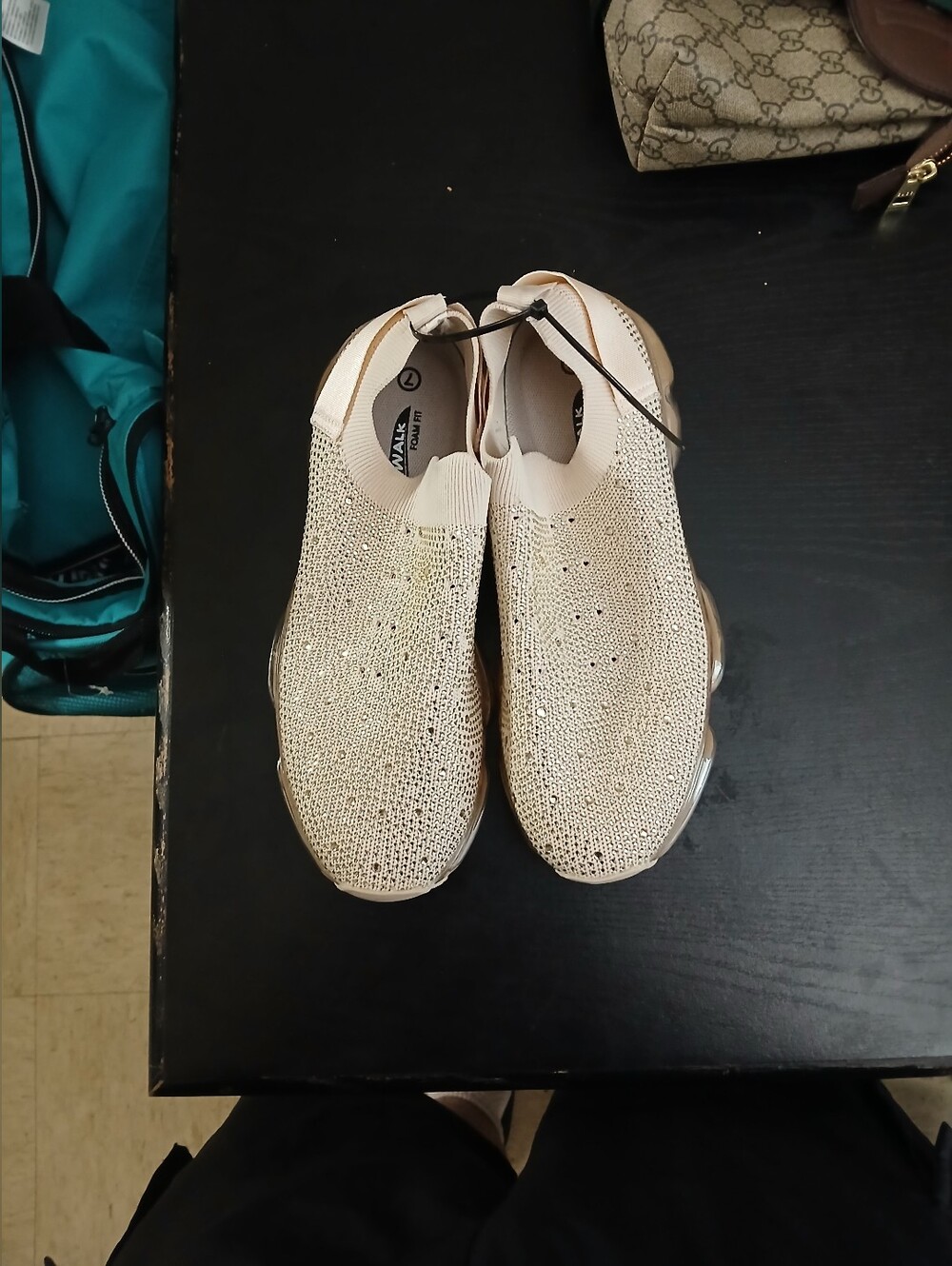 SoftWalk Slip-On Knit Sneakers in Light Beige with Sparkle